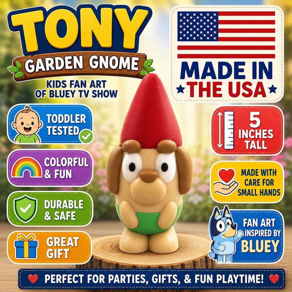 Bluey TV Show Fan Art - Toni Garden Gnome - 5” Kids Toy Toddler Tested USA Made
